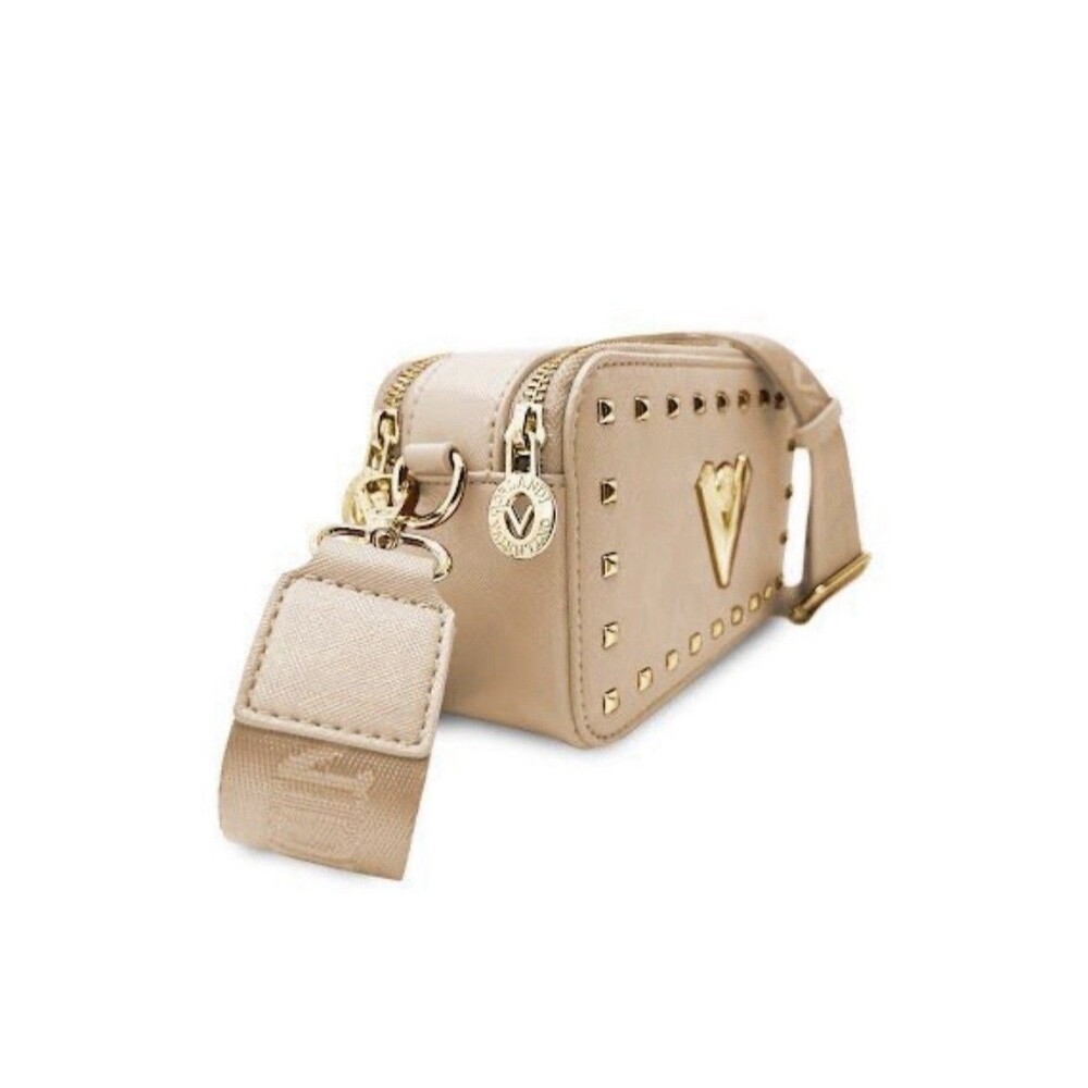 Valentino Orlandi Taupe Patent Camera Studded Bag Gold Hardware Zip Detach Strap - Picture 2 of 8